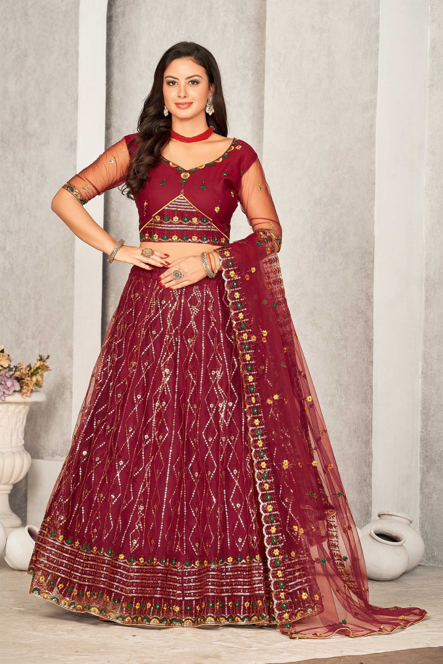 Embroidered Ready to Wear Lehenga & Unstitched Blouse With Dupatta