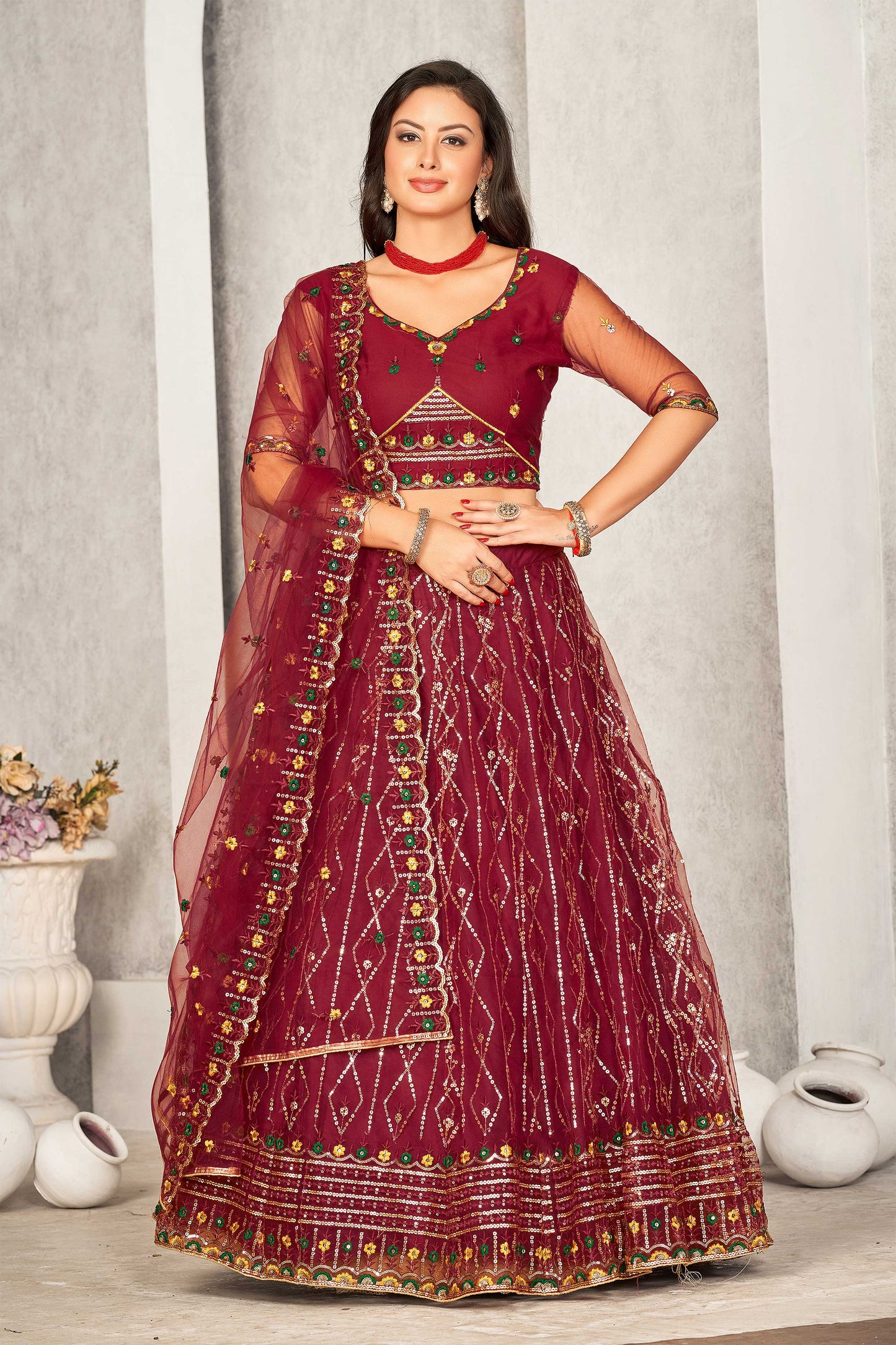 Embroidered Ready to Wear Lehenga & Unstitched Blouse With Dupatta