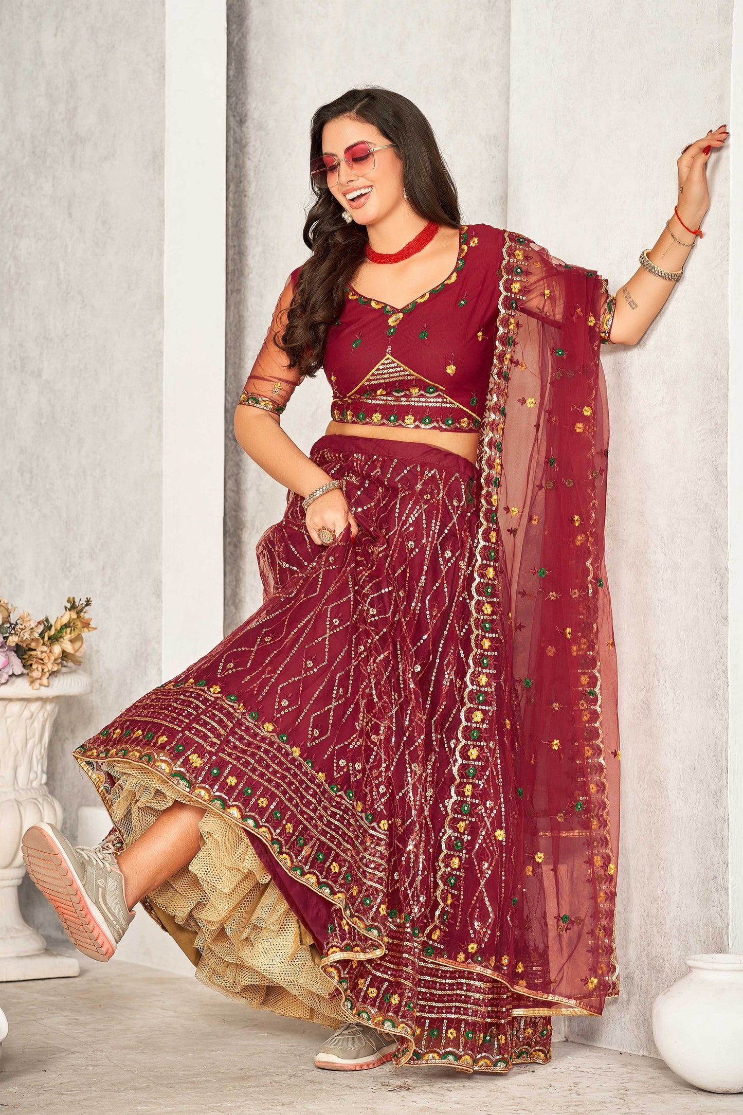 Embroidered Ready to Wear Lehenga & Unstitched Blouse With Dupatta