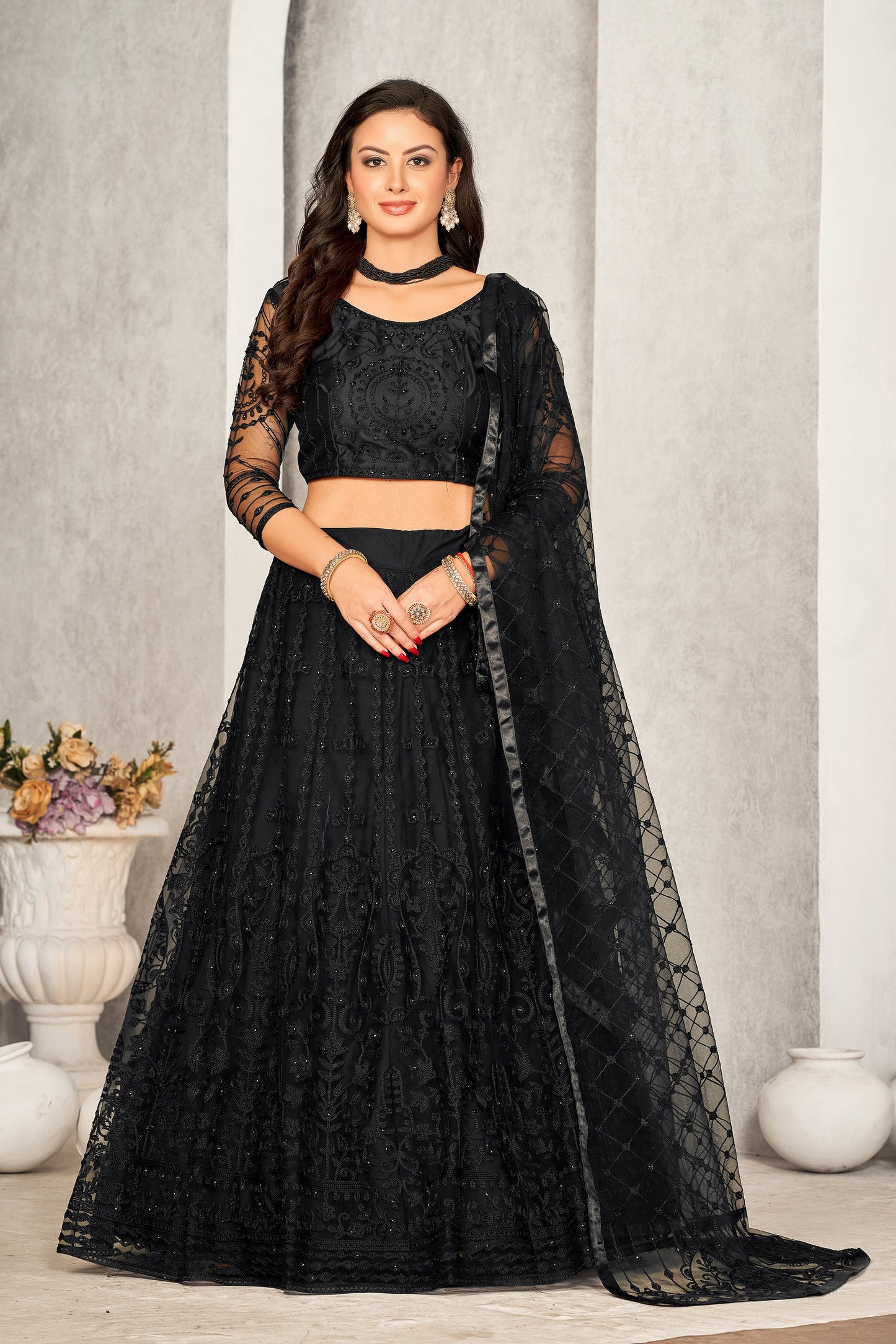 Women Embroidered & Embellished Lehenga Choli Set with Dupatta