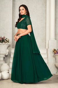 Green Embroidered Semi-Stitched Lehenga & Unstitched Blouse With Dupatta