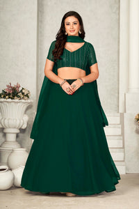 Green Embroidered Semi-Stitched Lehenga & Unstitched Blouse With Dupatta