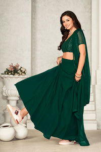 Green Embroidered Semi-Stitched Lehenga & Unstitched Blouse With Dupatta