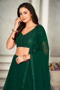 Green Embroidered Semi-Stitched Lehenga & Unstitched Blouse With Dupatta