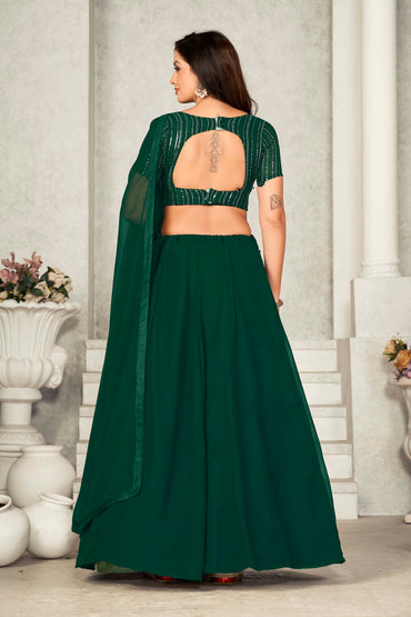 Green Embroidered Semi-Stitched Lehenga & Unstitched Blouse With Dupatta