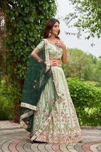 Pista Green Satin Silk Circular Lehenga Choli