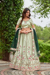 Pista Green Satin Silk Circular Lehenga Choli