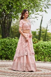 Pink & Sky Embroidered Ready to Wear Lehenga & Unstitched Blouse With Dupatta