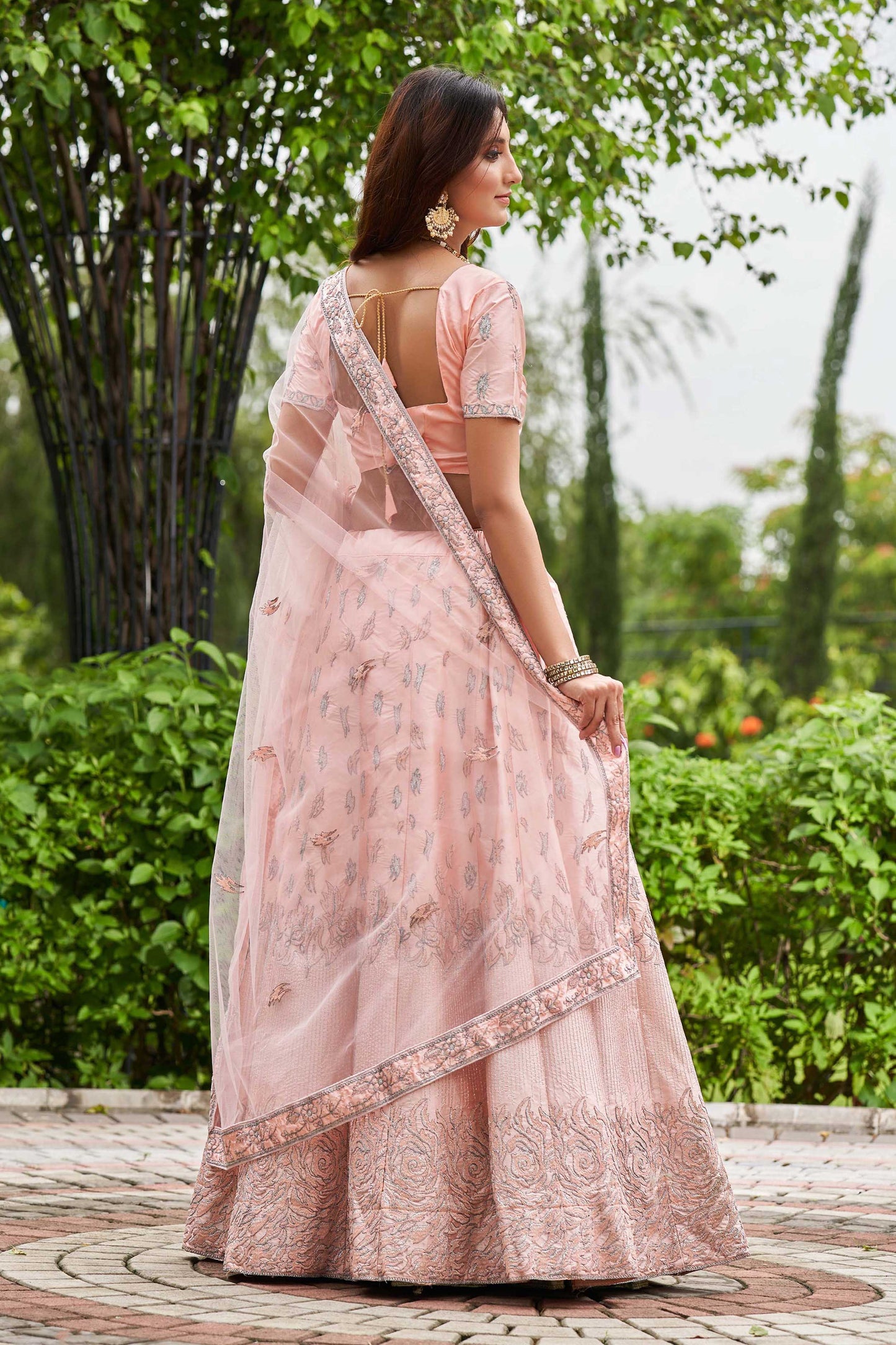 Pink & Sky Embroidered Ready to Wear Lehenga & Unstitched Blouse With Dupatta