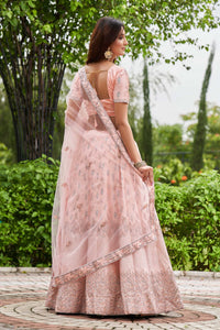 Pink & Sky Embroidered Ready to Wear Lehenga & Unstitched Blouse With Dupatta