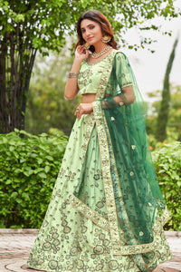 Sea Green Embroidered Ready to Wear Lehenga & Unstitched Blouse With Dupatta