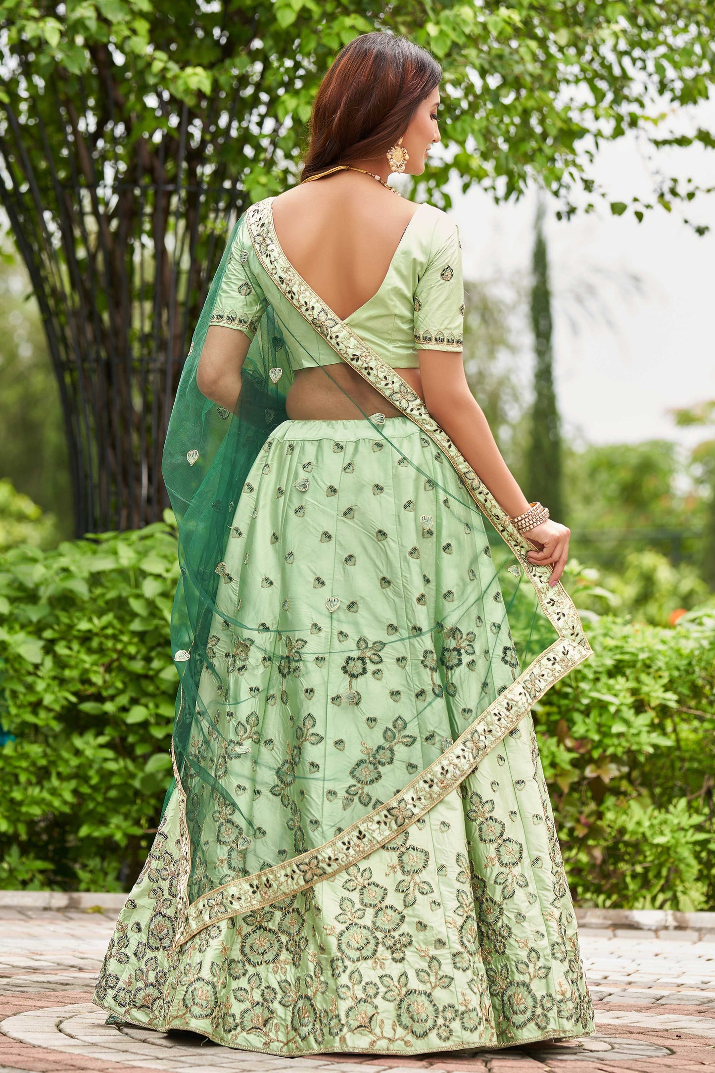 Sea Green Embroidered Ready to Wear Lehenga & Unstitched Blouse With Dupatta