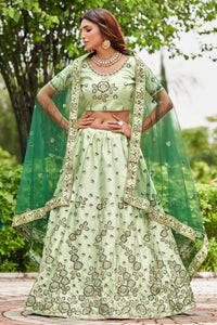 Sea Green Embroidered Ready to Wear Lehenga & Unstitched Blouse With Dupatta