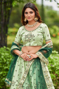 Sea Green Embroidered Ready to Wear Lehenga & Unstitched Blouse With Dupatta