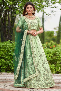 Sea Green Embroidered Ready to Wear Lehenga & Unstitched Blouse With Dupatta