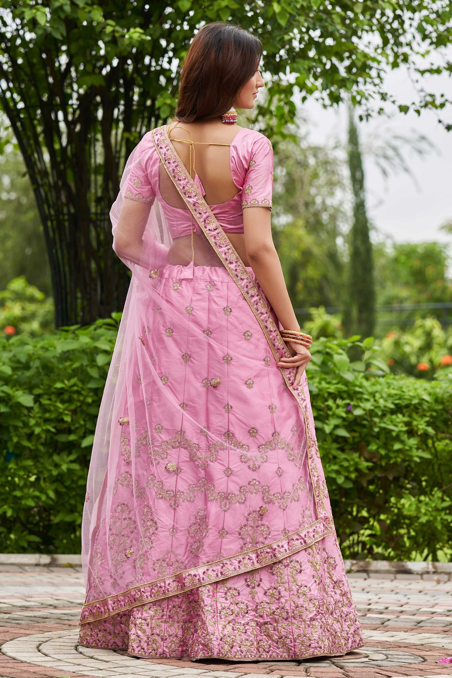 Satin Silk Engagement Lehenga in Pink and Majenta with Embroidered work