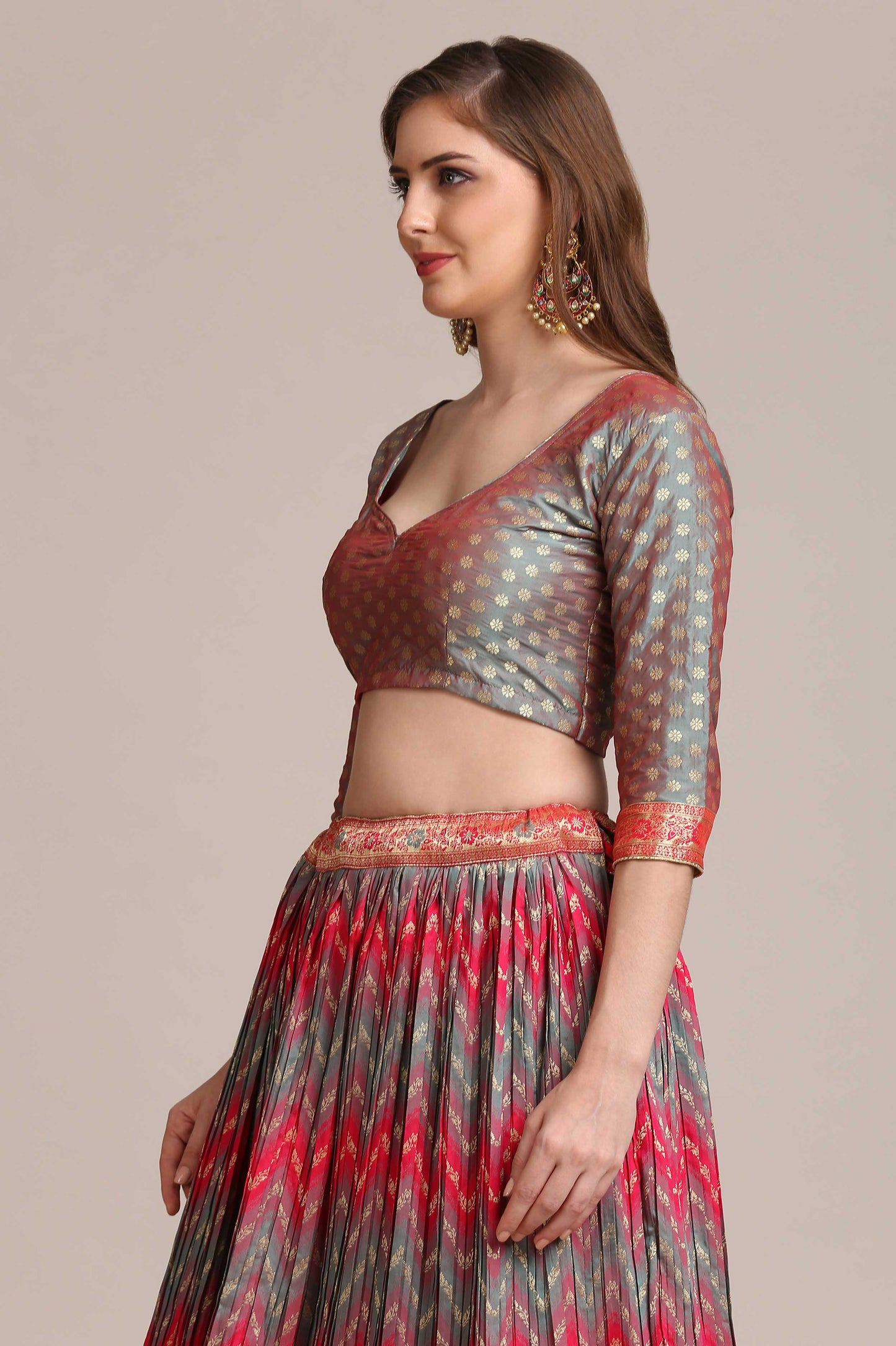 Zari Woven Flared Lehenga Choli Set with Dupatta