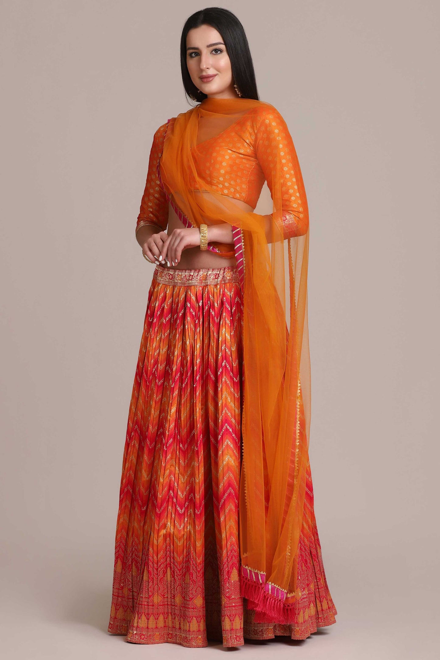 Zari Woven Flared Lehenga Choli Set with Dupatta