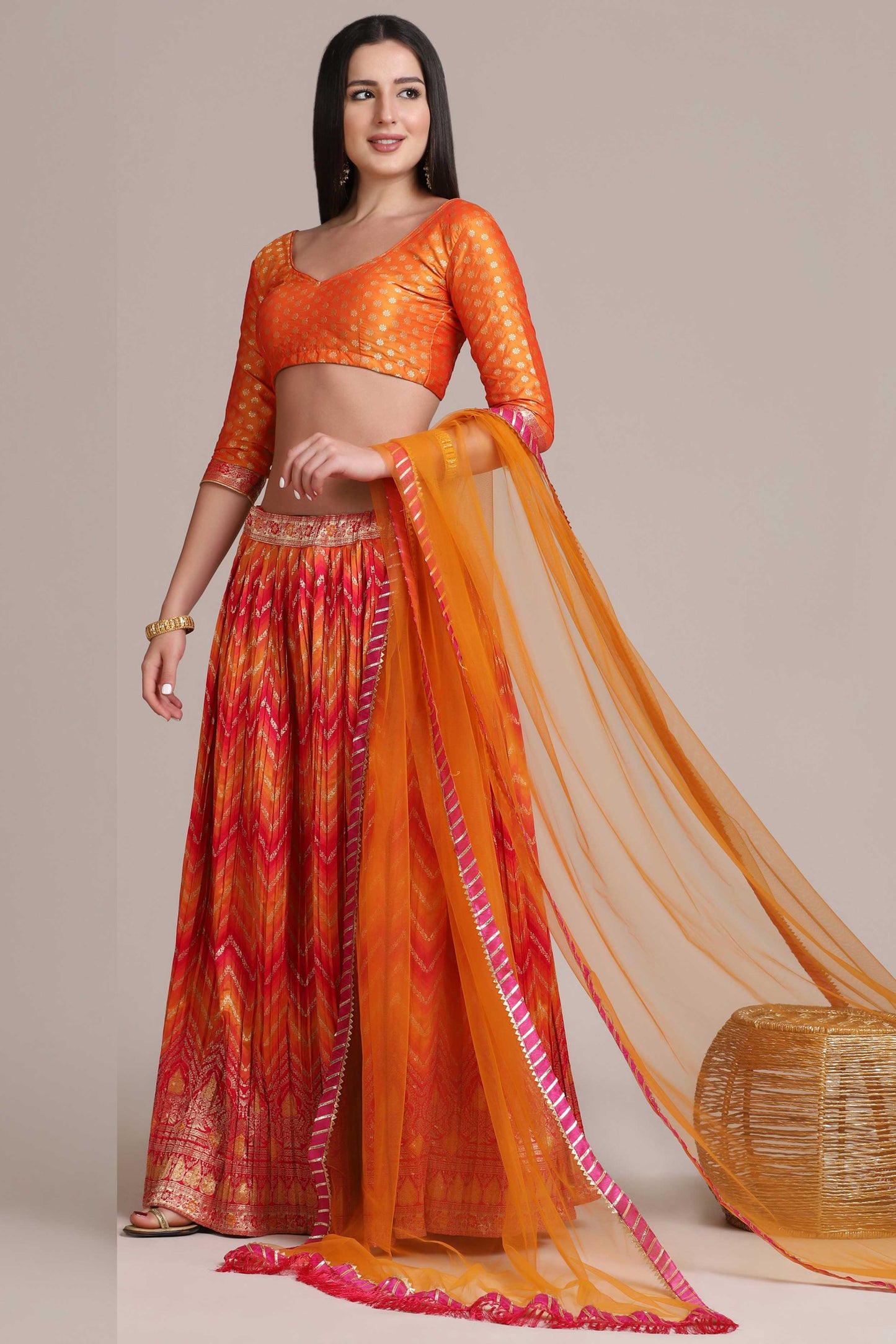 Zari Woven Flared Lehenga Choli Set with Dupatta