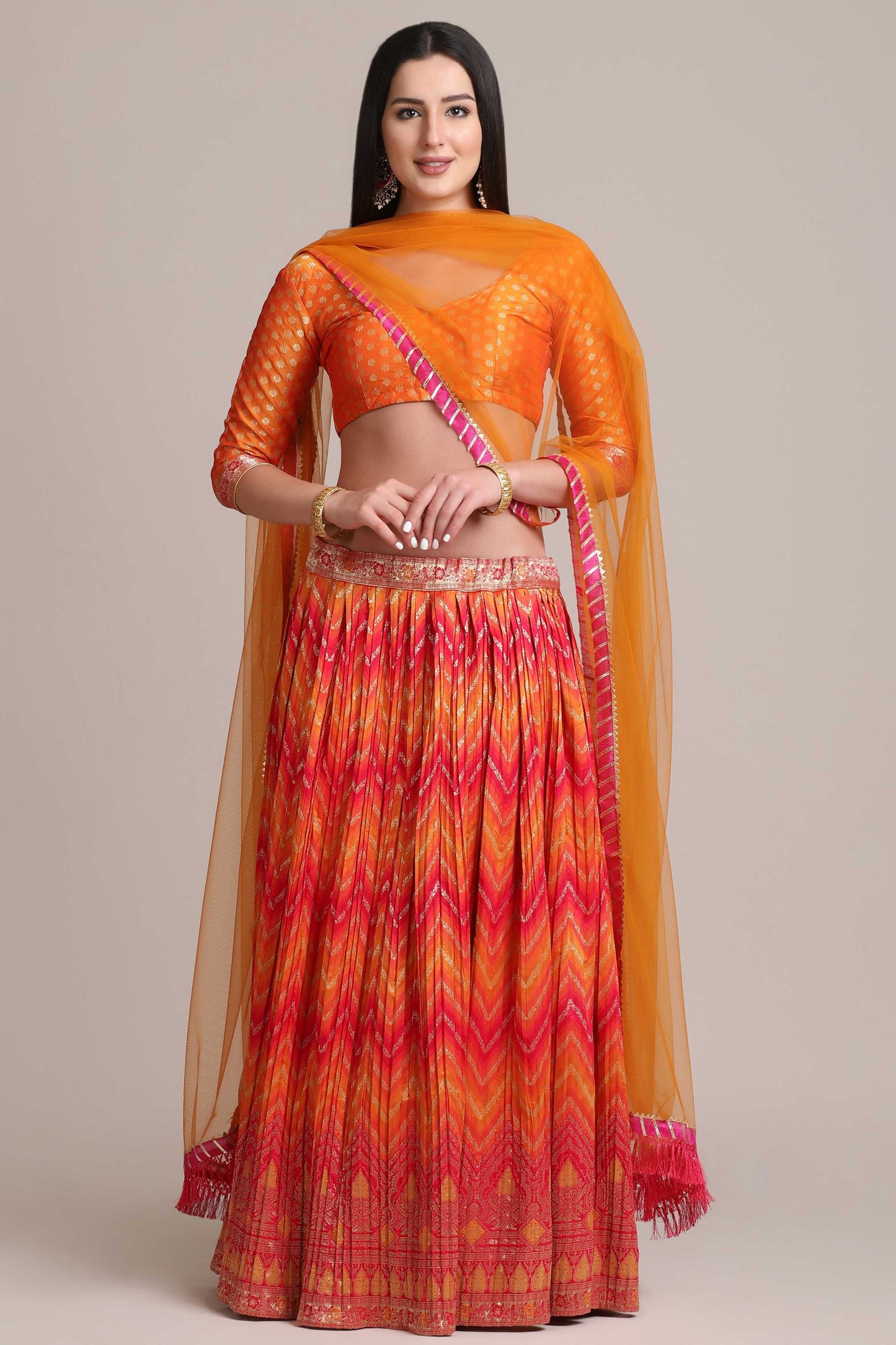 Zari Woven Flared Lehenga Choli Set with Dupatta