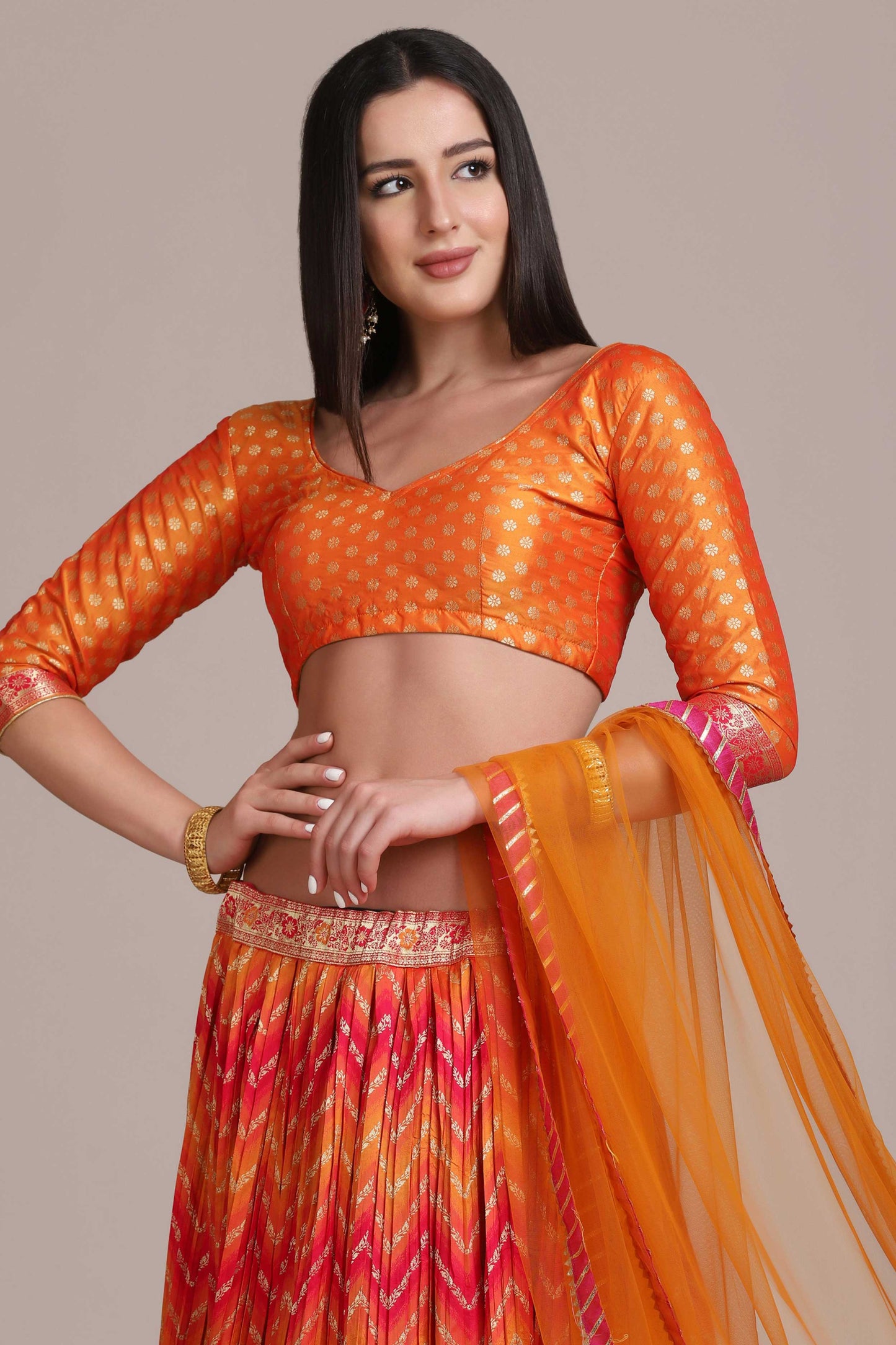 Zari Woven Flared Lehenga Choli Set with Dupatta