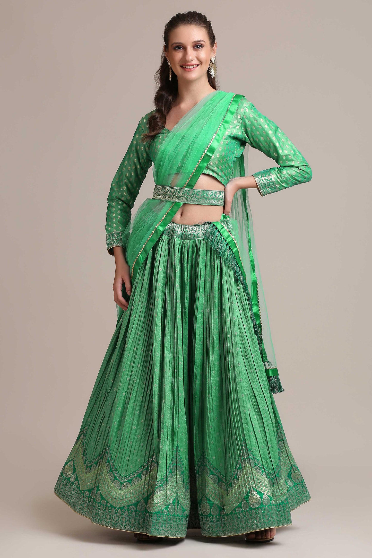 Zari Woven Lehenga Choli Set with Dupatta