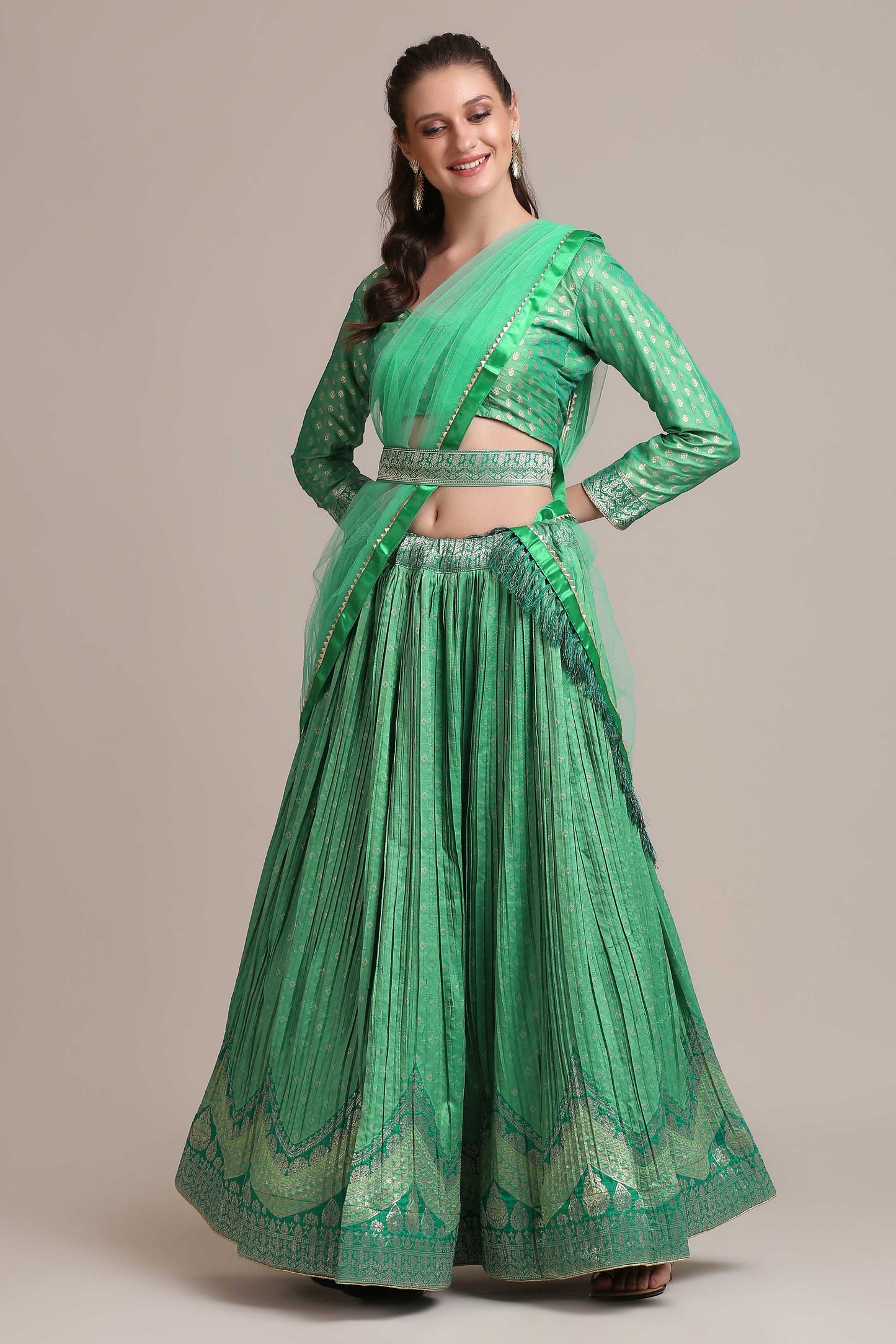 Zari Woven Lehenga Choli Set with Dupatta