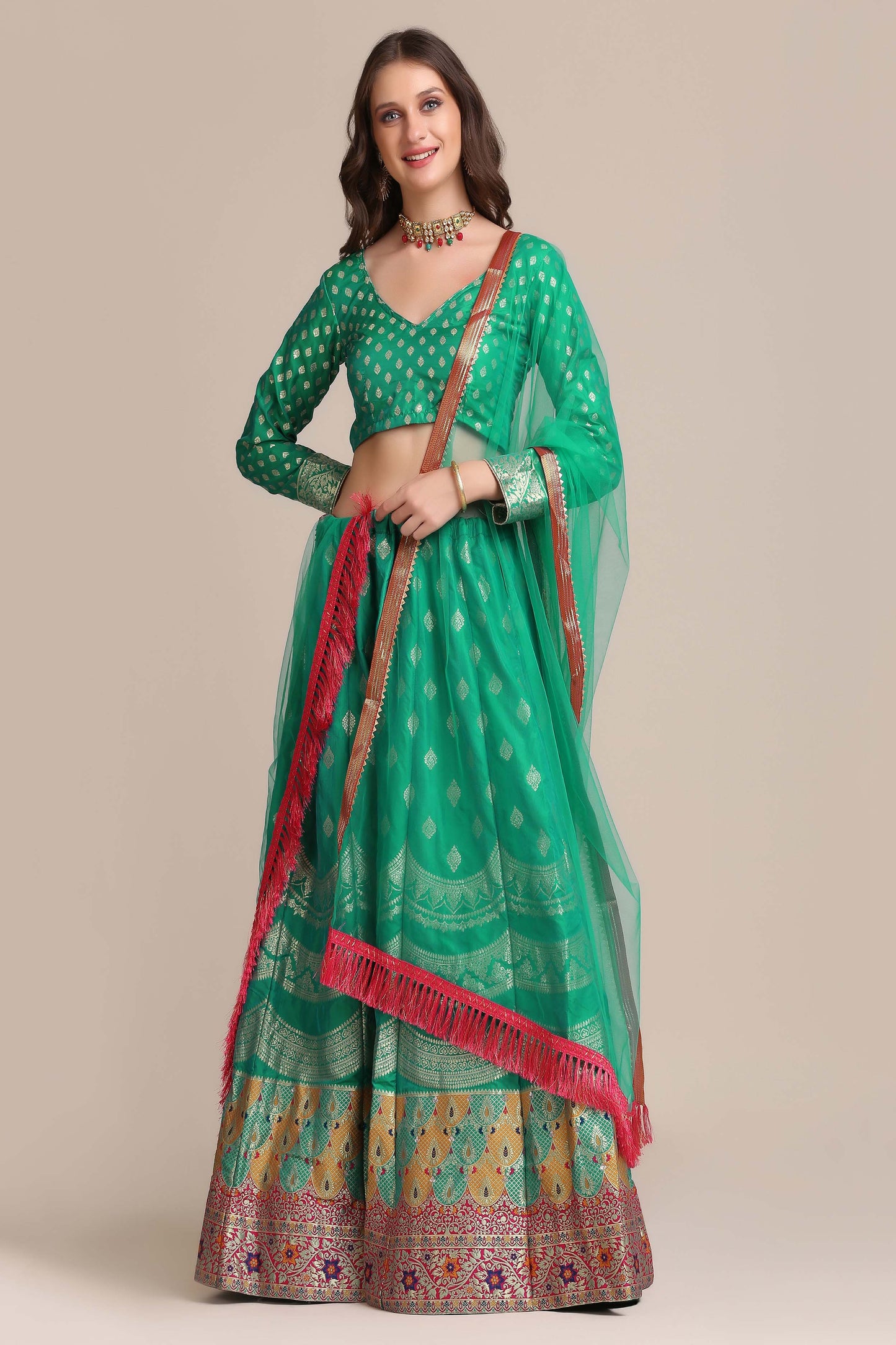 Zari Woven Lehenga Choli Set with Dupatta