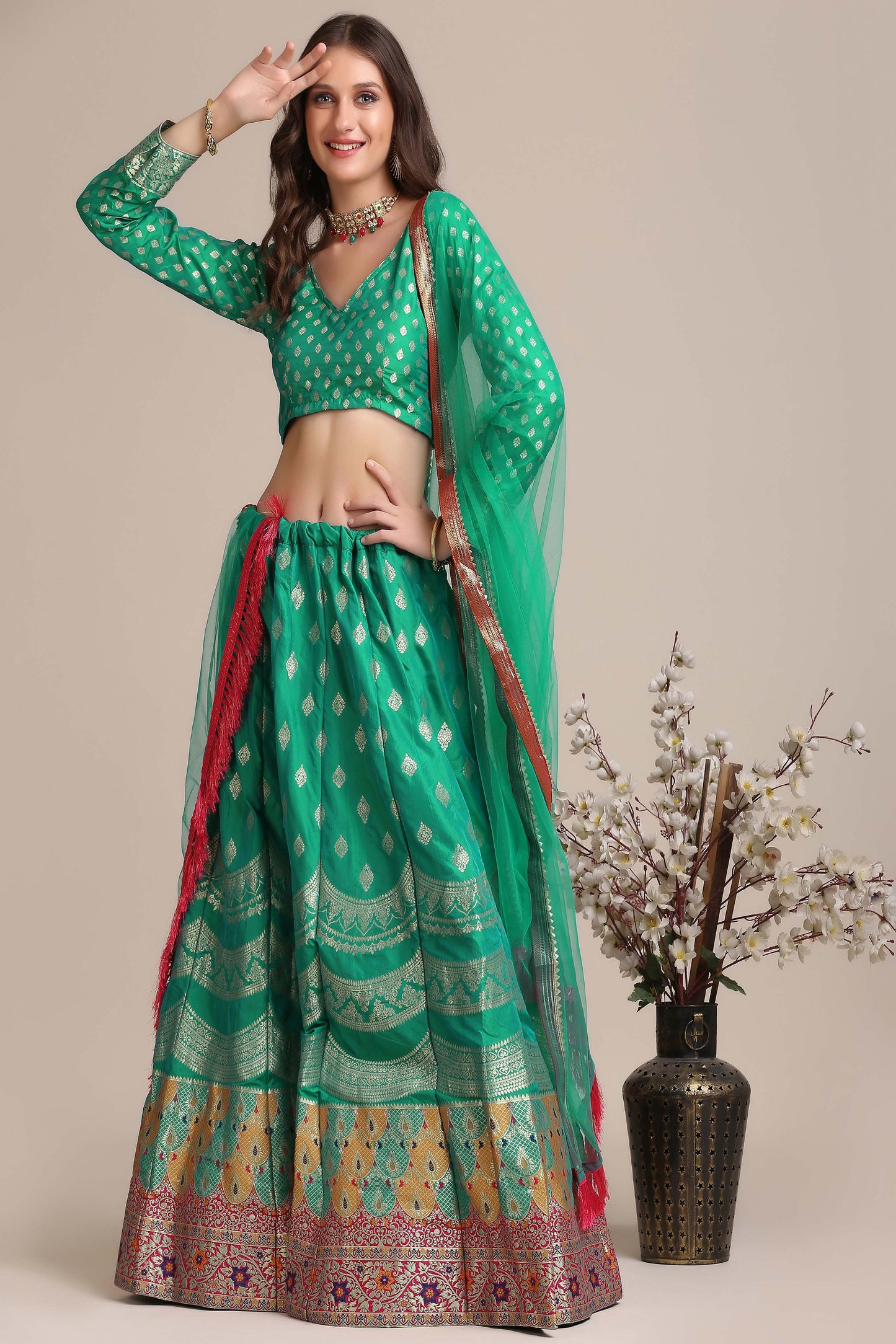 Zari Woven Lehenga Choli Set with Dupatta