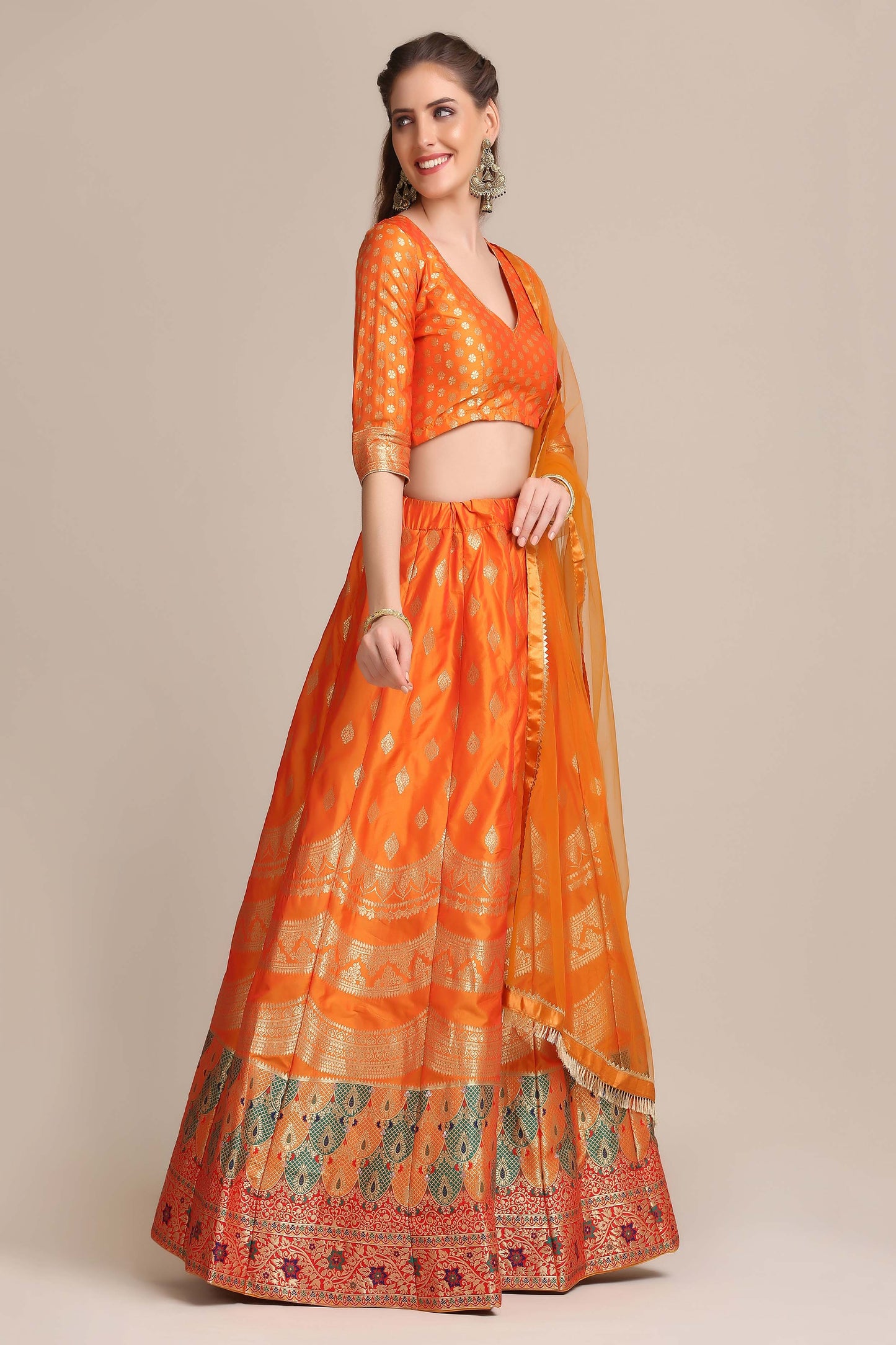 Zari Woven Lehenga Choli Set with Dupatta