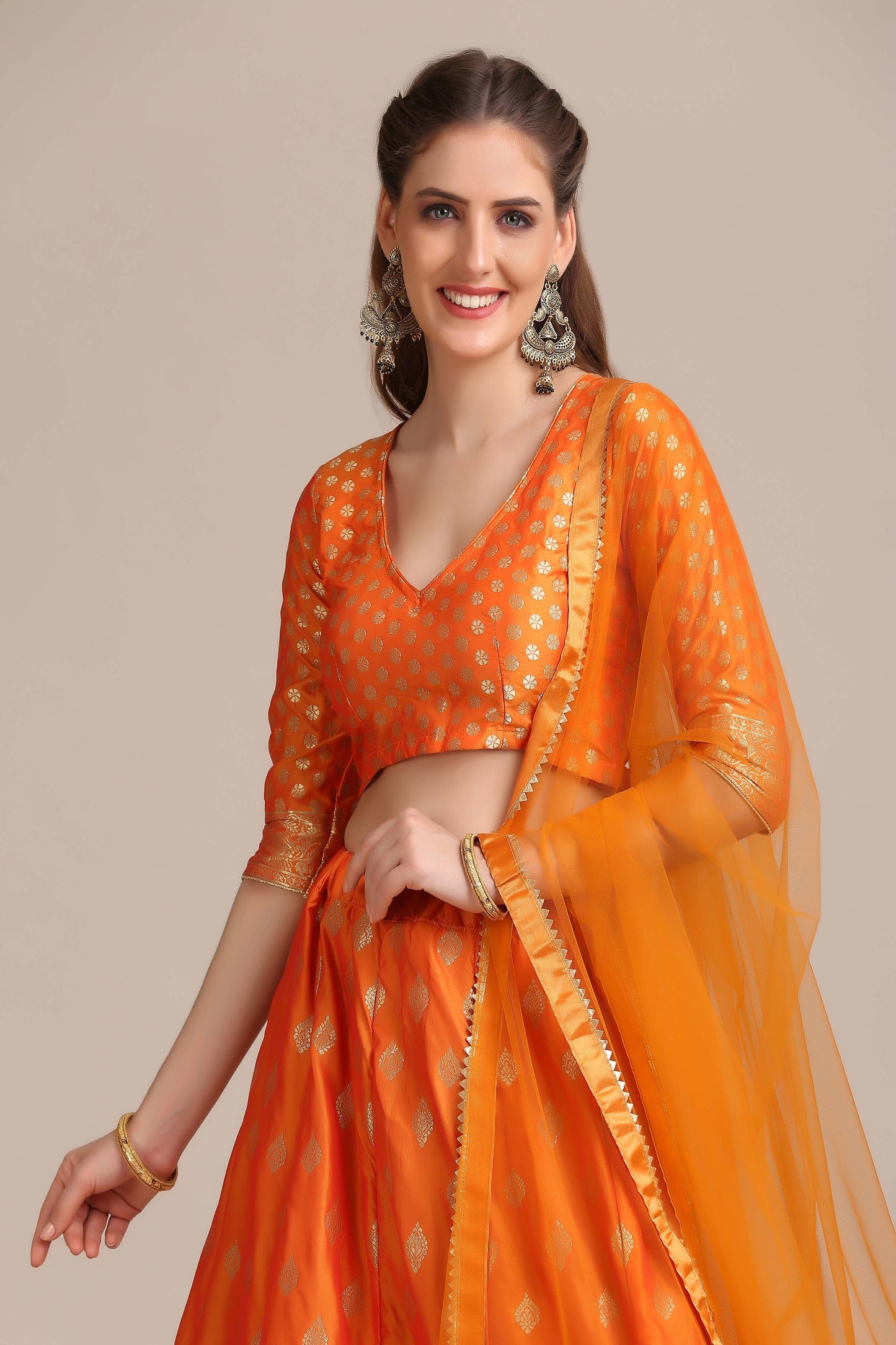 Zari Woven Lehenga Choli Set with Dupatta