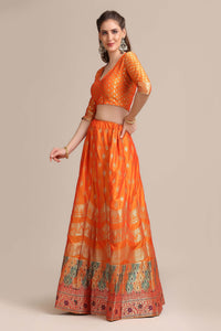 Zari Woven Lehenga Choli Set with Dupatta