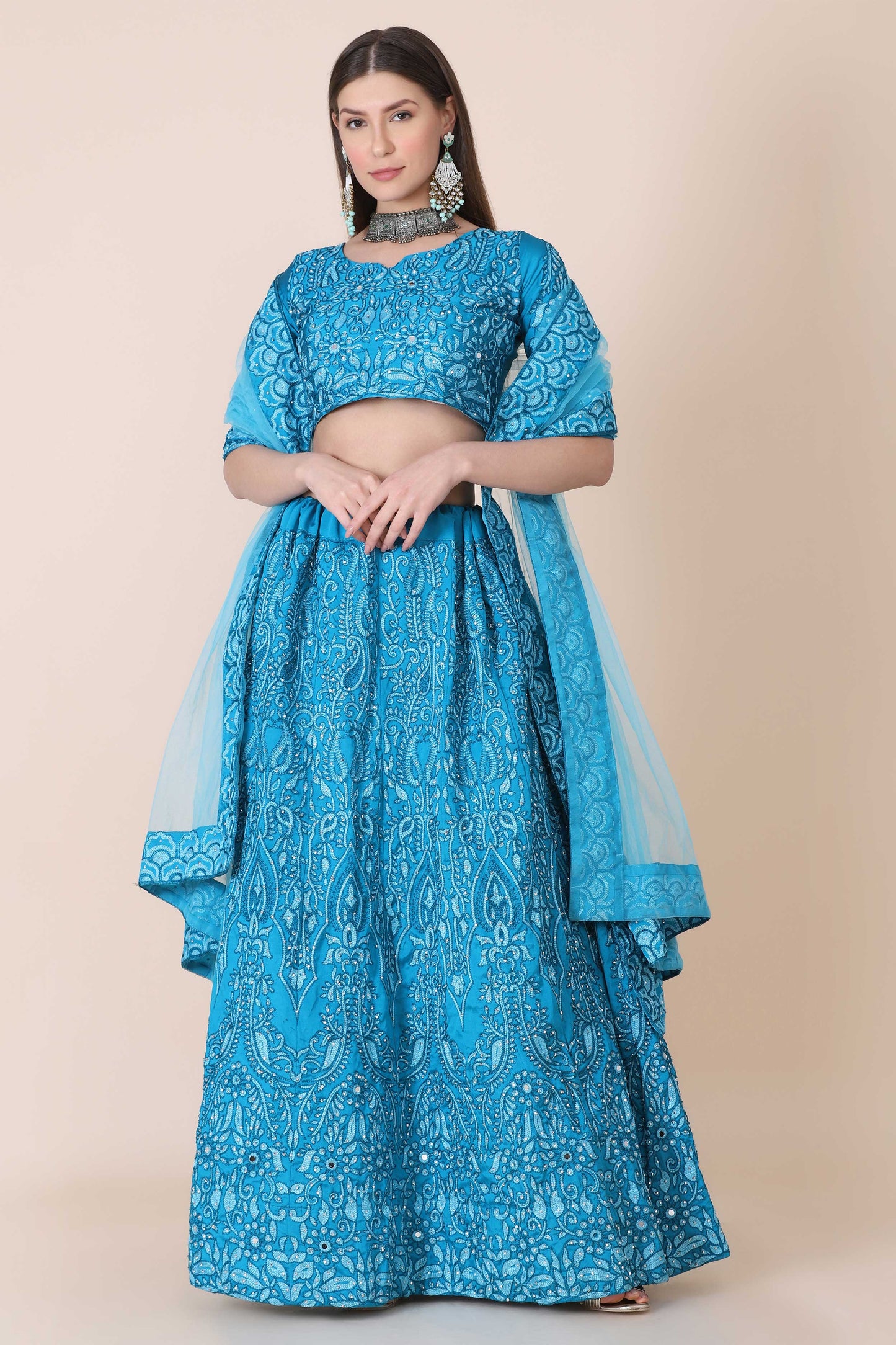 Embroidered Flared Lehenga Choli Set with Dupatta