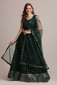 Embellished Sequinned Semi-Stitched Lehenga & Unstitched Blouse With Dupatta