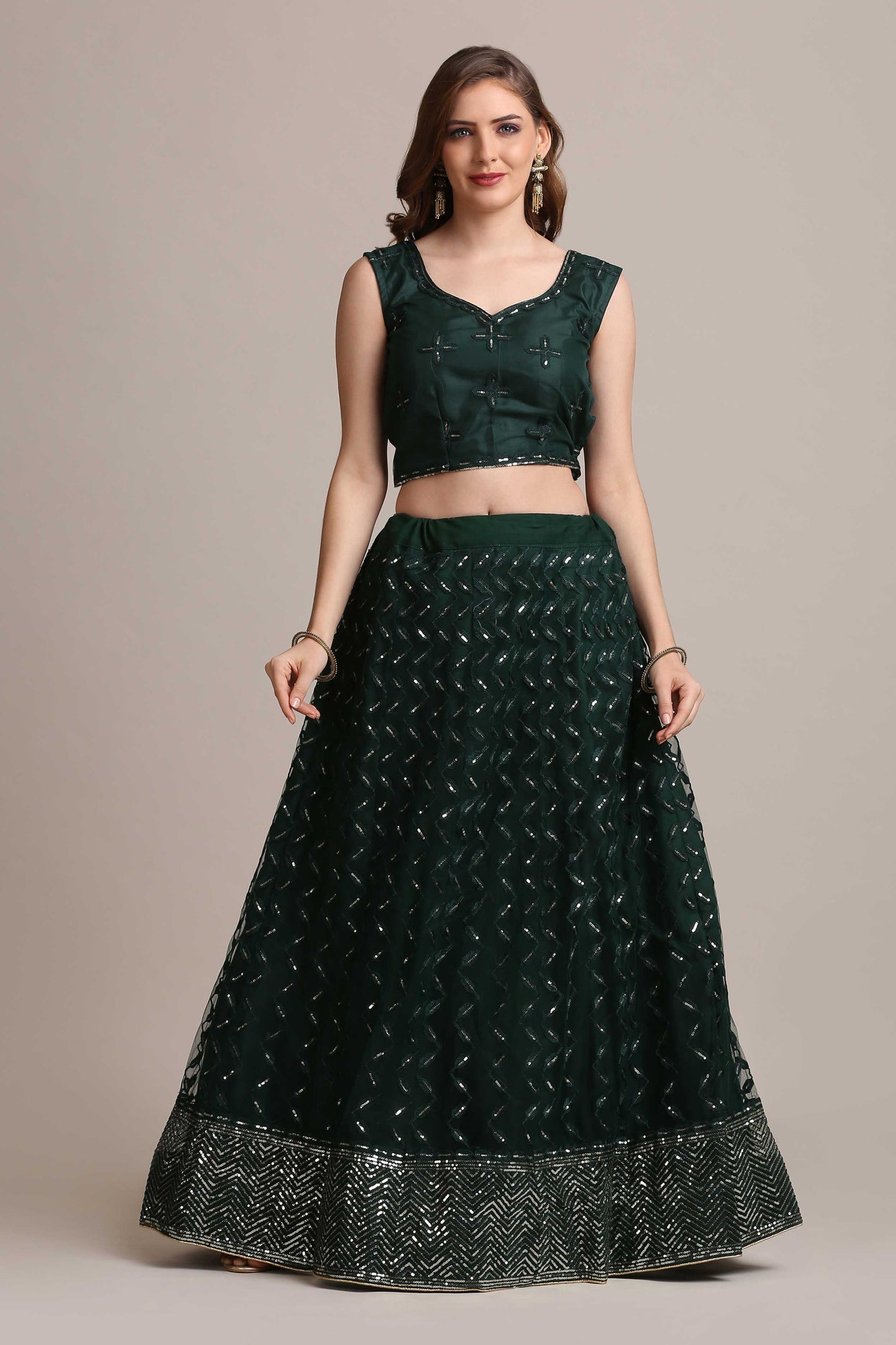 Embellished Sequinned Semi-Stitched Lehenga & Unstitched Blouse With Dupatta