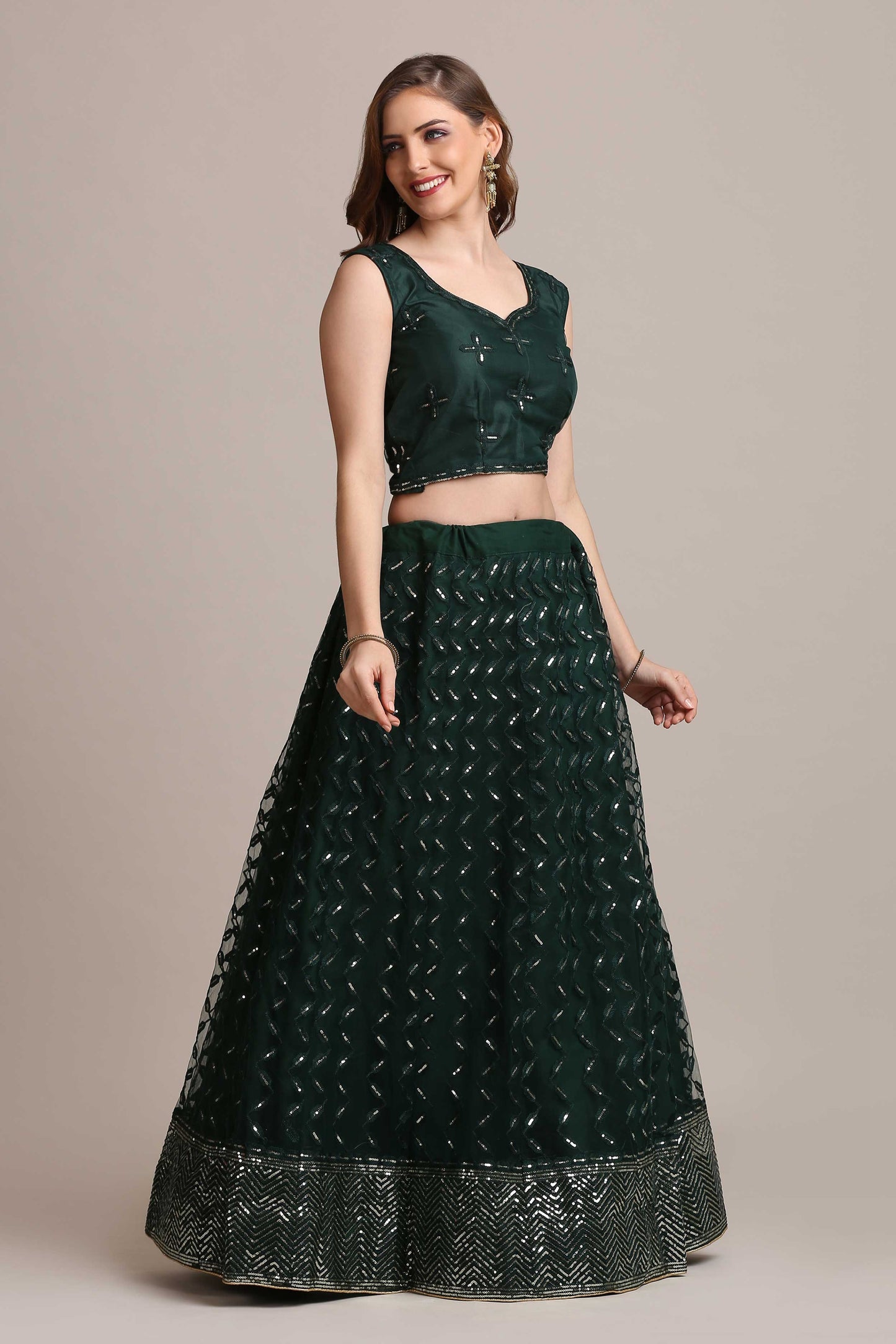 Embellished Sequinned Semi-Stitched Lehenga & Unstitched Blouse With Dupatta