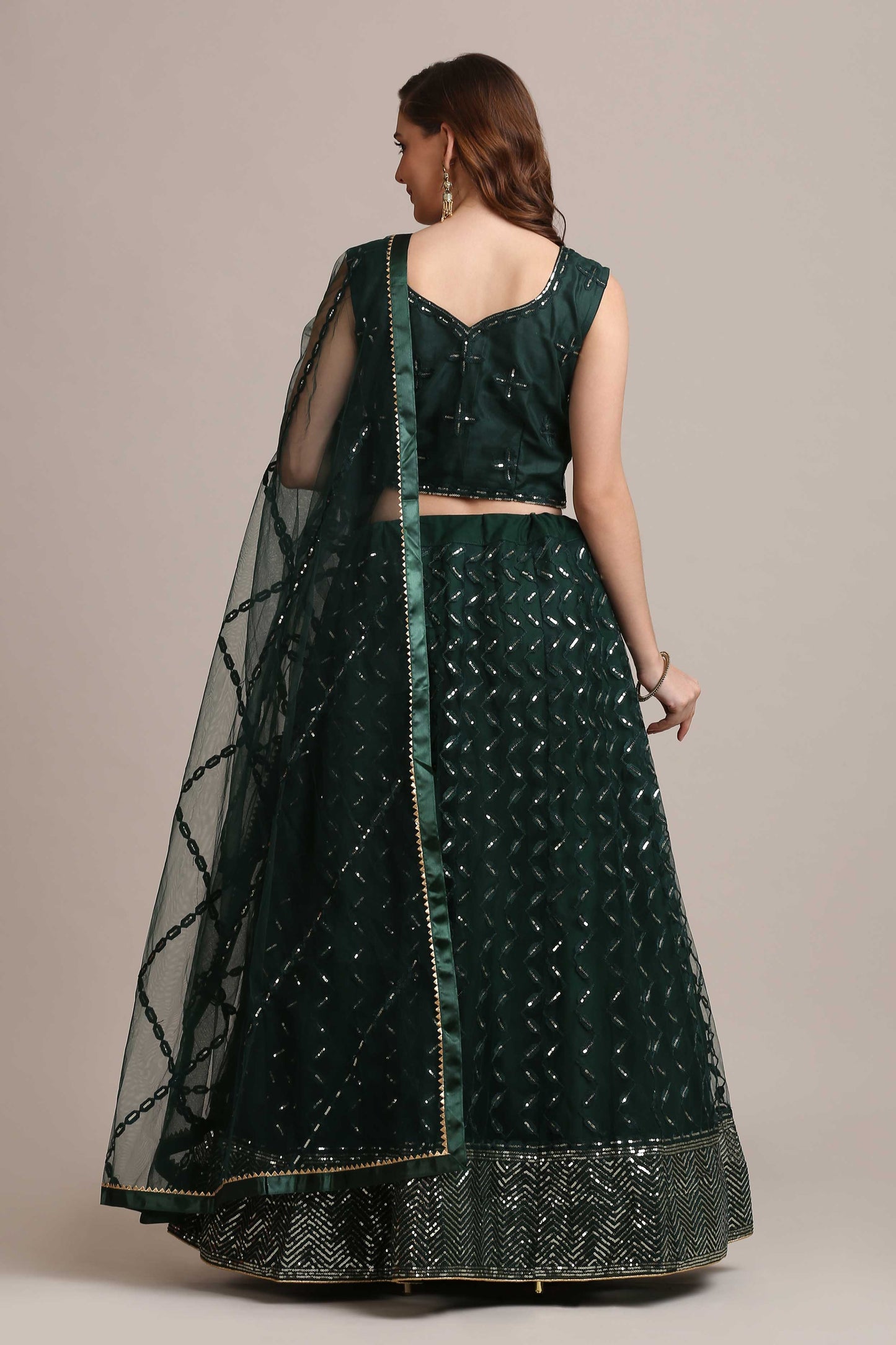 Embellished Sequinned Semi-Stitched Lehenga & Unstitched Blouse With Dupatta