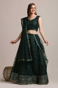 Embellished Sequinned Semi-Stitched Lehenga & Unstitched Blouse With Dupatta