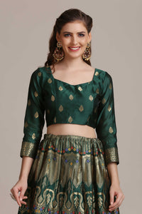 Green & Red Semi-Stitched Lehenga & Unstitched Blouse With Dupatta