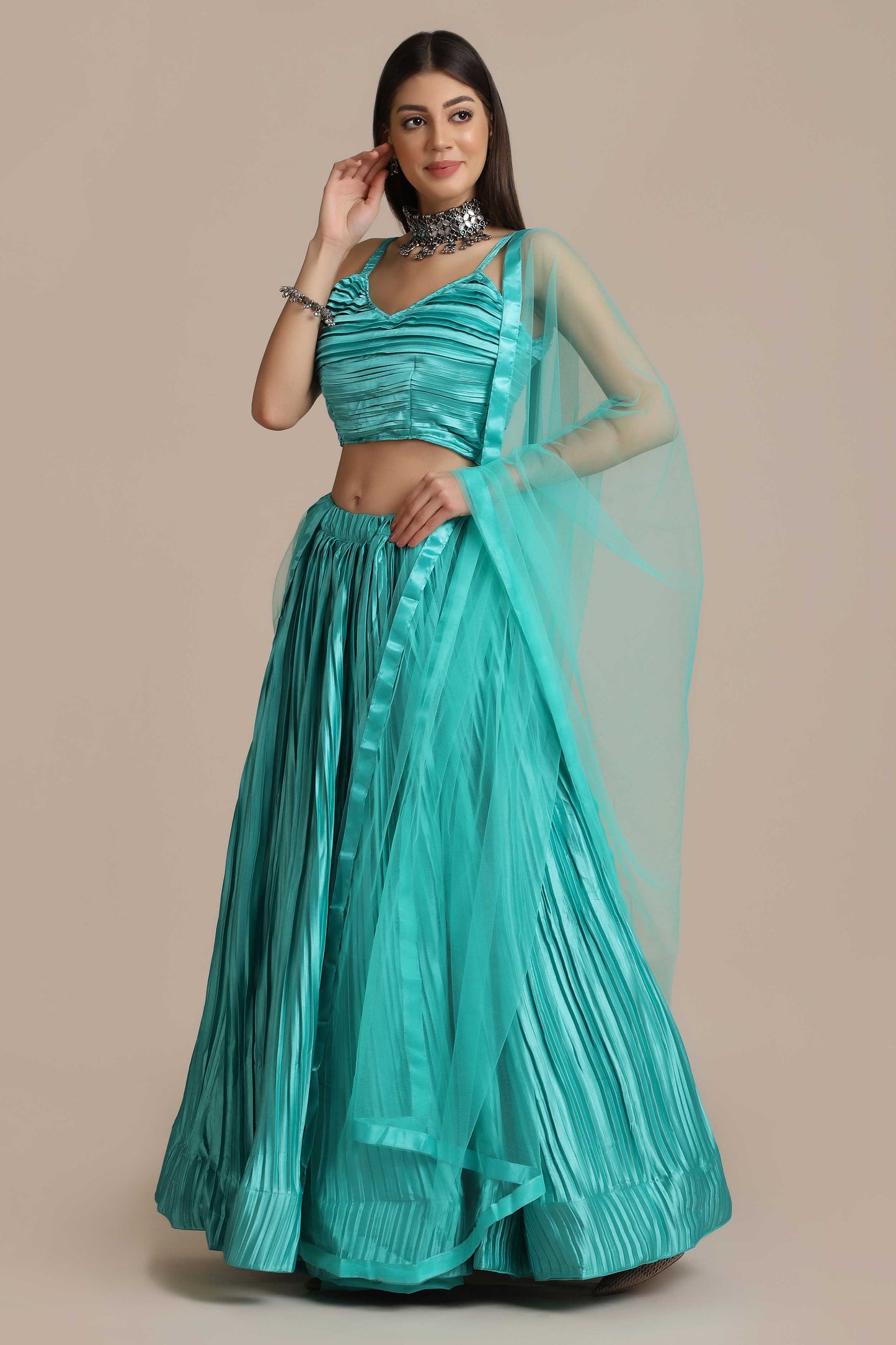 Flared Lehenga Choli Set with Dupatta