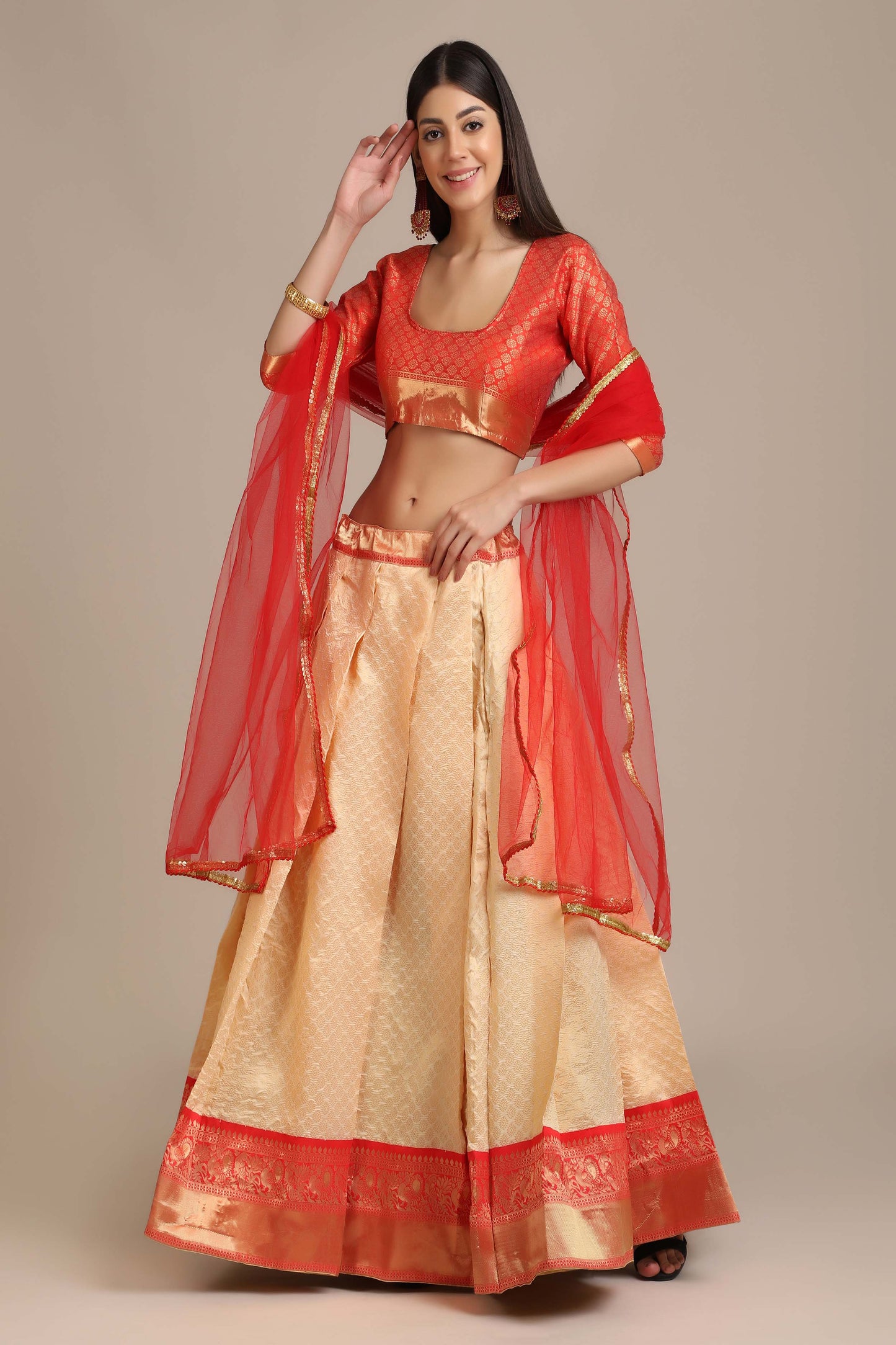 Light Cream Silk Woven Zari Lehenga With Duptta