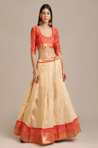 Light Cream Silk Woven Zari Lehenga With Duptta