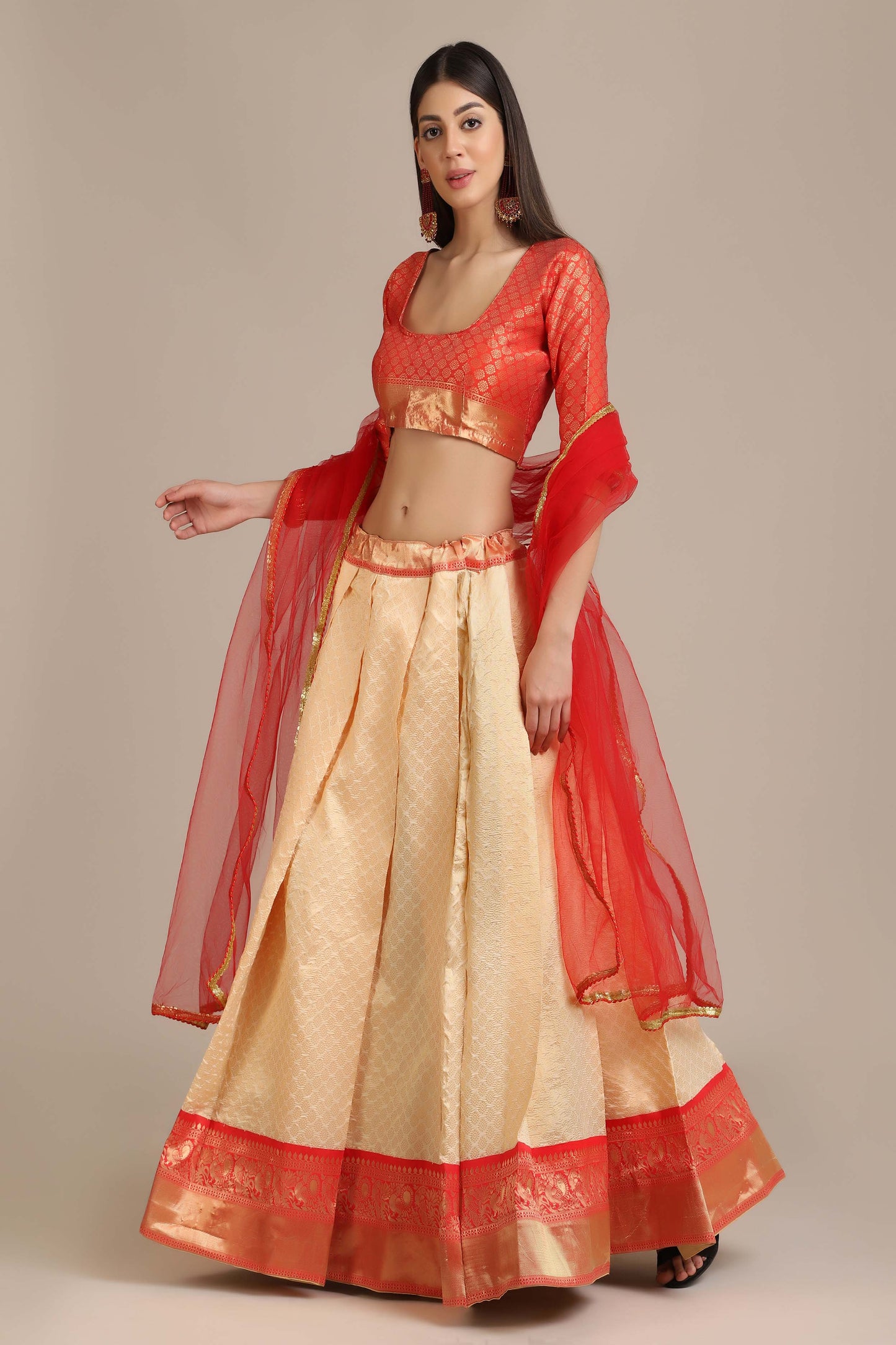 Light Cream Silk Woven Zari Lehenga With Duptta