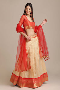 Light Cream Silk Woven Zari Lehenga With Duptta