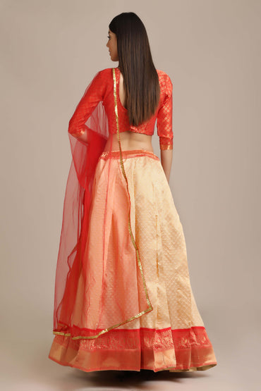 Light Cream Silk Woven Zari Lehenga With Duptta