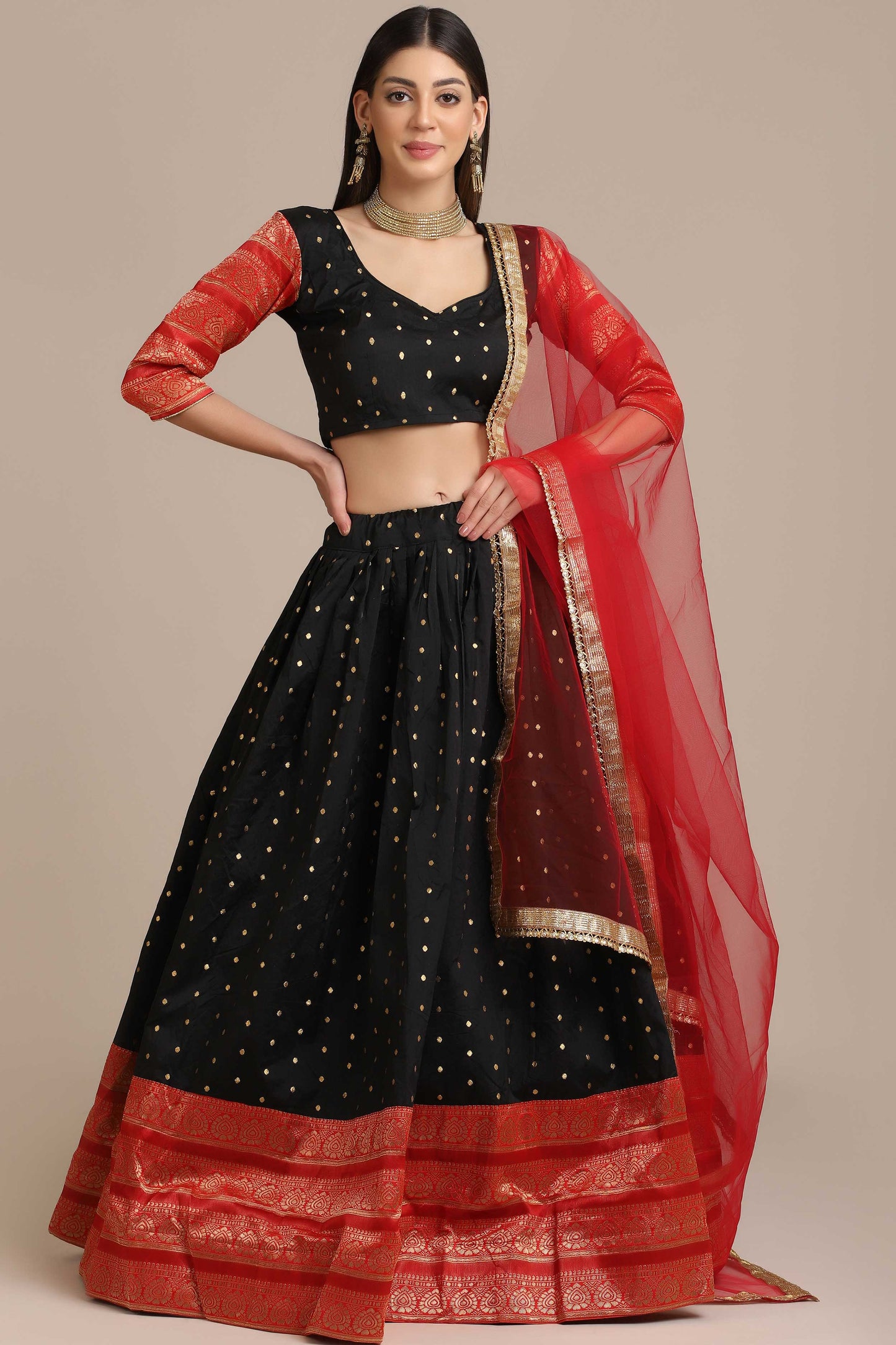 Zari Woven Lehenga Choli Set with Dupatta