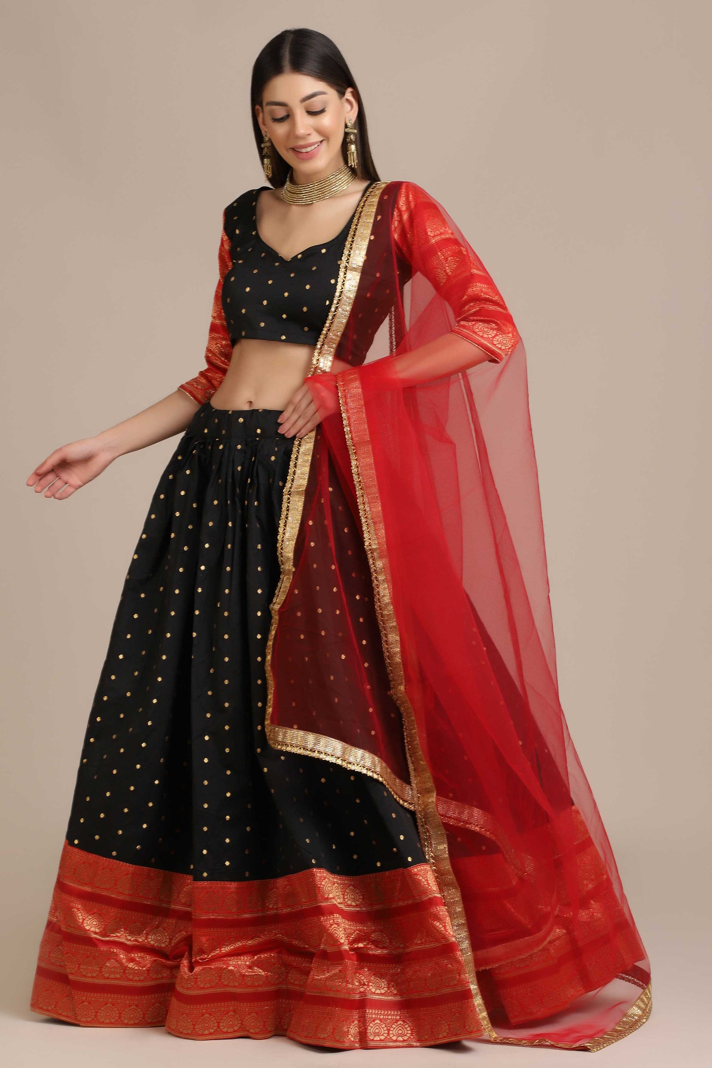 Zari Woven Lehenga Choli Set with Dupatta