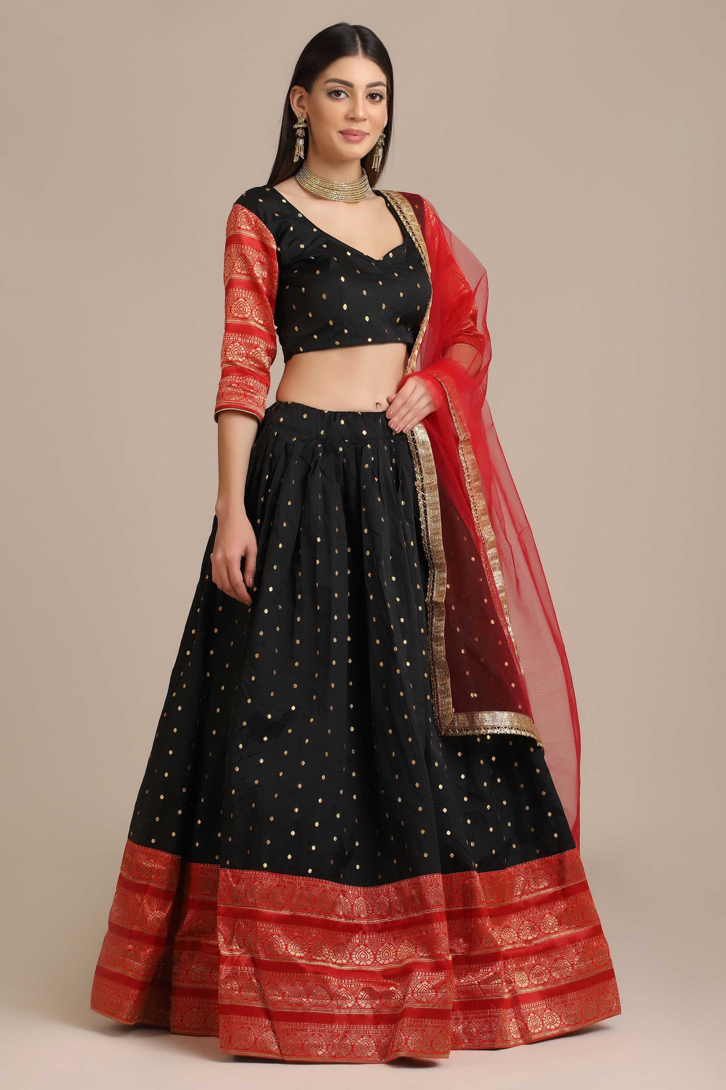 Zari Woven Lehenga Choli Set with Dupatta