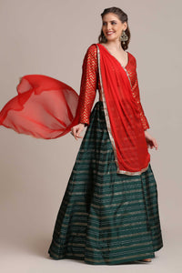 Zari Woven Flared Lehenga Choli Set with Dupatta