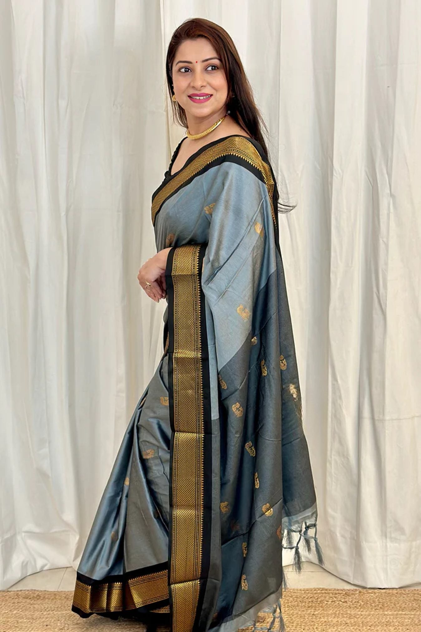 Best New Color Pure Kanjivaram Silk Saree with Contrast Border